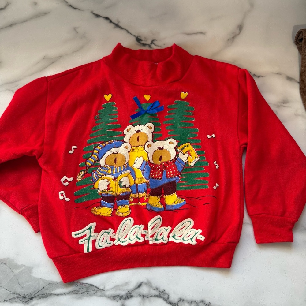 Red Kids Sweater with Bear Design